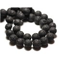 Fil 39cm 48pc env - Perles de Pierre - Lave noire Boules 8mm 