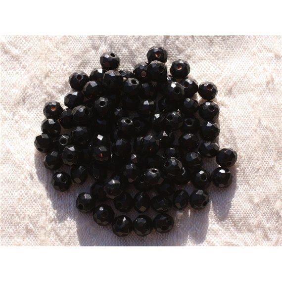 Fil 39cm 90pc env - Perles de Pierre - Jade Rondelles Facettées 6x4mm Noir 