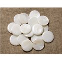 Fil 39cm 19pc env - Perles Nacre naturelle Ronds plats Palets 20mm Blanc irisé