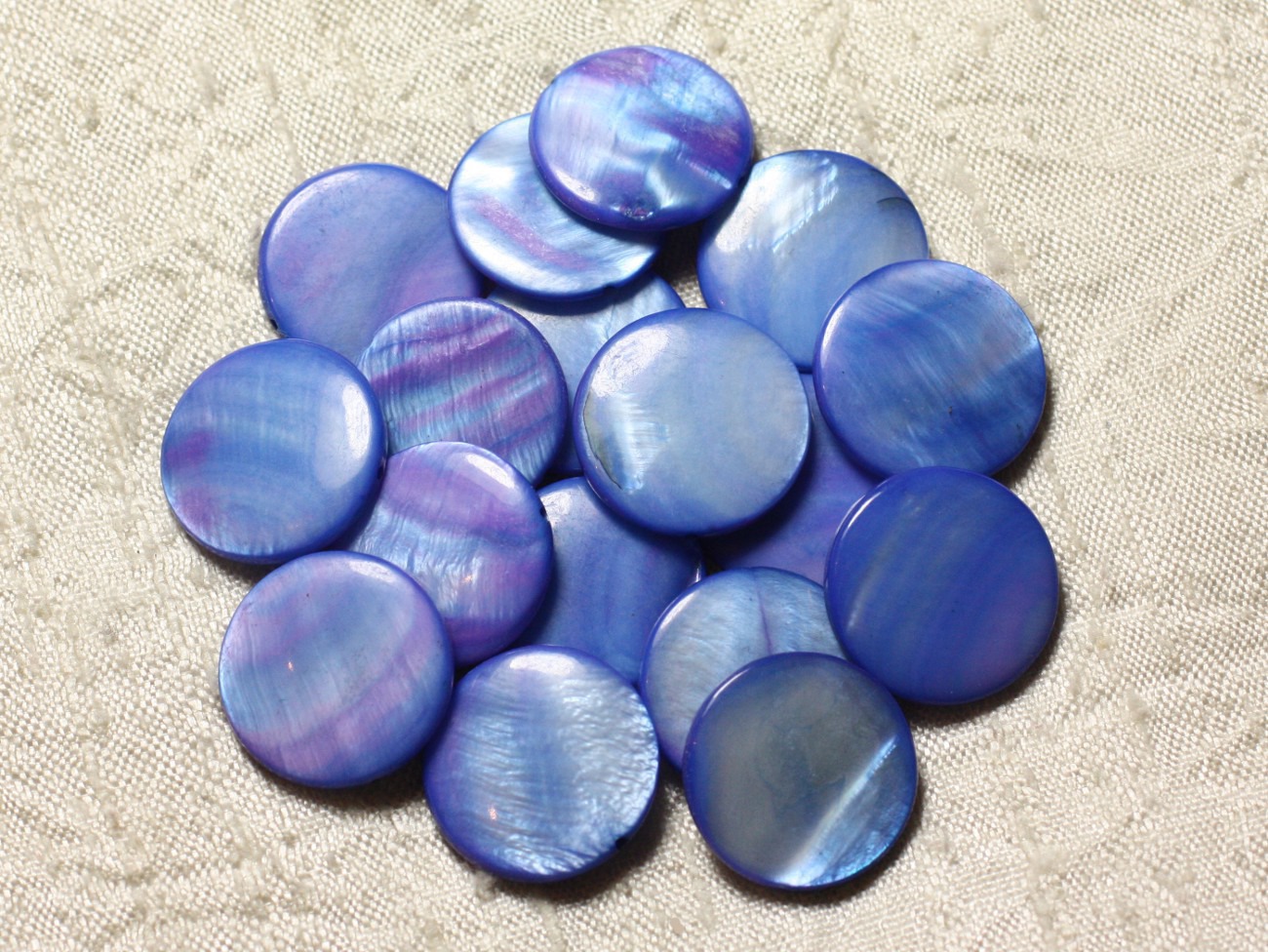 Fil 39cm 18pc env - Perles Nacre Palets 20mm Bleu Roi et Rose 