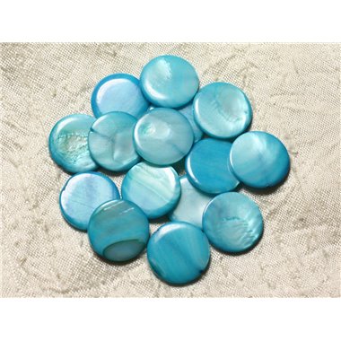 Fil 39cm 18pc env - Perles Nacre Palets 20mm Bleu Turquoise 