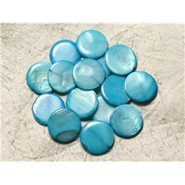 Fil 39cm 18pc env - Perles Nacre Palets 20mm Bleu Turquoise 
