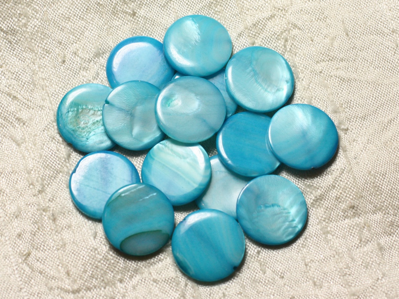 Fil 39cm 18pc env - Perles Nacre Palets 20mm Bleu Turquoise 