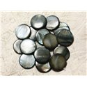 Fil 39cm 18pc env - Perles Nacre Palets 20mm Gris Noir 