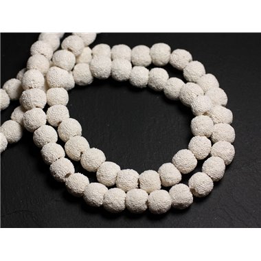 Fil 39cm 40pc env - Perles de Pierre - Lave Boules 10mm Blanc 