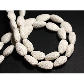 Filo 39 cm circa 18 pz - Perline di pietra - Gocce di lava 23x15 mm Bianco 