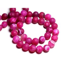 Filo 39 cm 31 pz circa - Perline di pietra - Palline satinate opache rosa fucsia agata 12 mm 