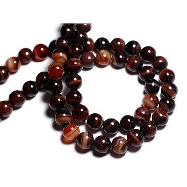 Fil 39cm 47pc env - Perles de Pierre - Agate rouge et noire Boules 8mm 