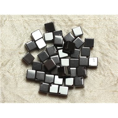 Fil 39cm 46pc env - Perles de Pierre - Hématite Cubes 8x6mm 