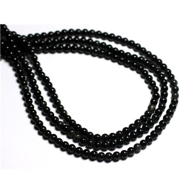 Fil 39cm 90pc env - Perles de Pierre - Obsidienne noire arc en ciel Boules 3-4mm 