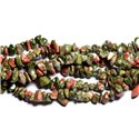 Fil 89cm 240pc env - Perles de Pierre - Unakite Rocailles Chips 5-10mm 
