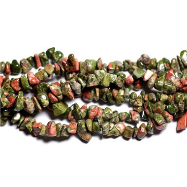 Fil 89cm 240pc env - Perles de Pierre - Unakite Rocailles Chips 5-10mm 