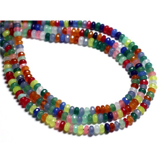 Fil 34cm 125pc env - Perles Pierre - Jade Rondelles Facettées 4x2mm Multicolore