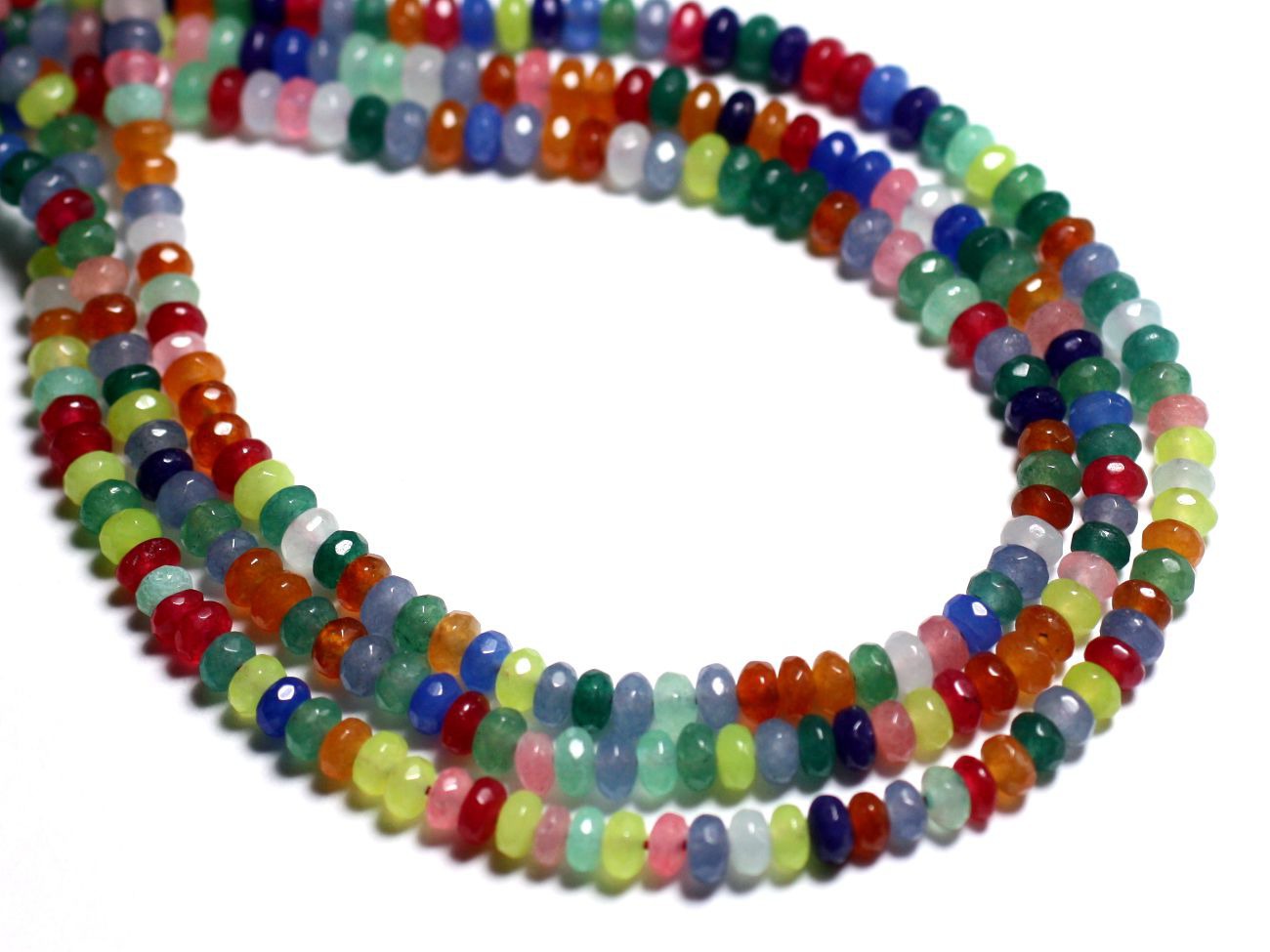 Fil 34cm 125pc env - Perles Pierre - Jade Rondelles Facettées 4x2mm Multicolore