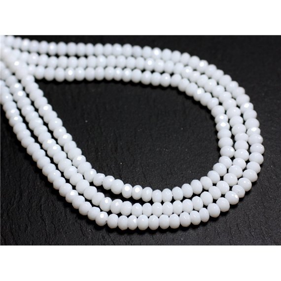 Fil 39cm 130pc env - Perles de Pierre - Jade Rondelles Facettées 4x2mm Blanc opaque 