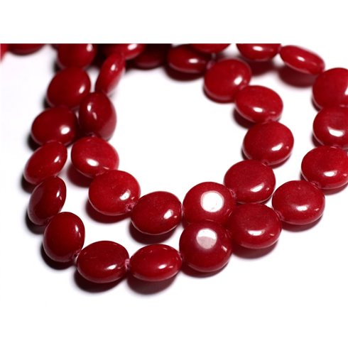 Fil 39cm 27pc env - Perles de Pierre - Jade Rouge Palets 14mm 
