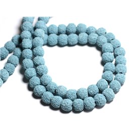 Rijg 39cm ongeveer 40st - Stenen kralen - Lavaballen 10 mm Turquoise Blauw 