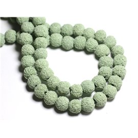 Filo 39 cm circa 40 pz - Perline di pietra - Palline di lava 10 mm Verde turchese menta 