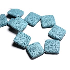 Rijg 39cm ongeveer 12st - Stenen kralen - Lava Grote diamanten 32x25mm Turquoise blauw 