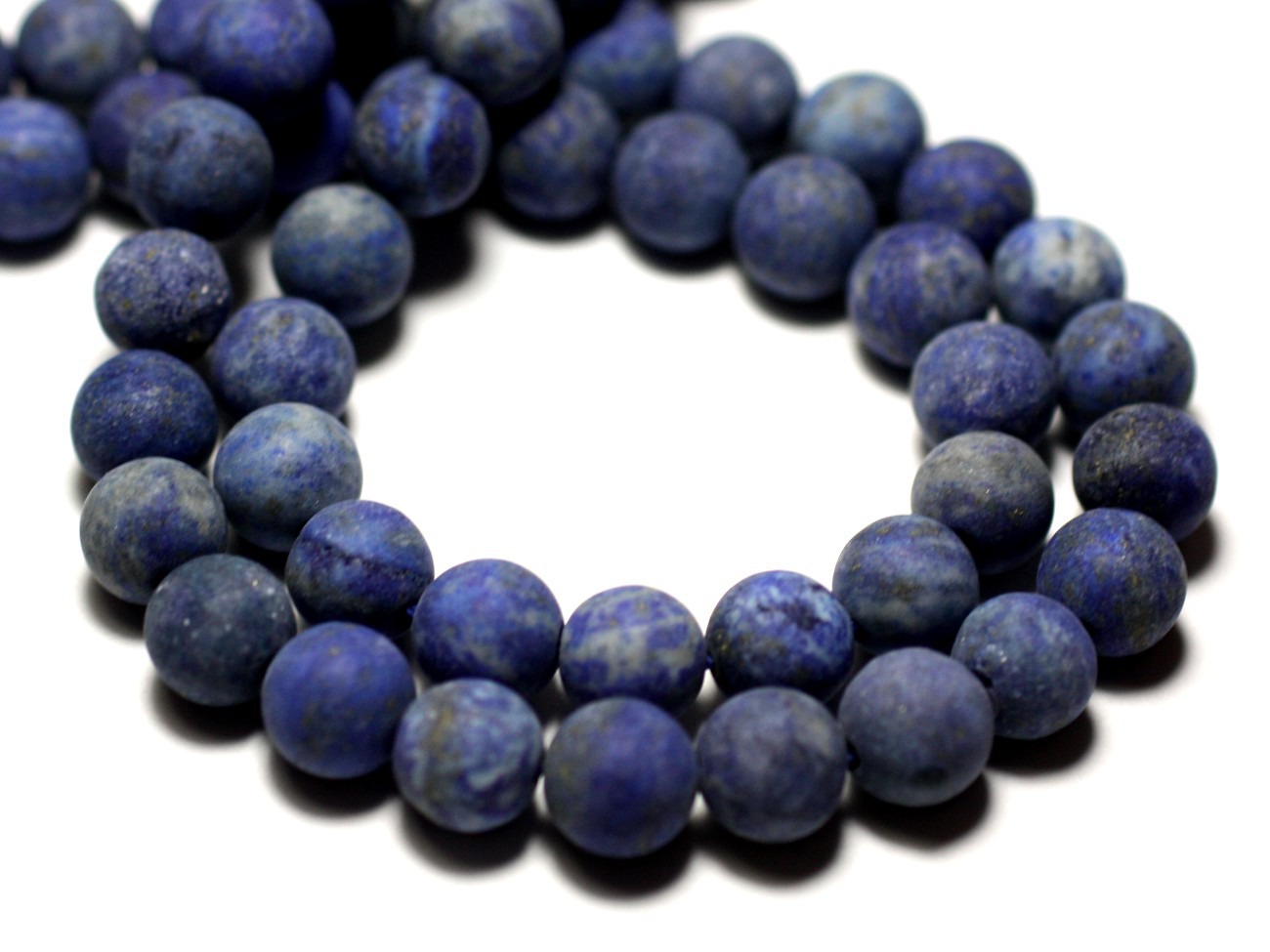 Fil 39cm 62pc env - Perles de Pierre - Lapis Lazuli Mat sablé givré Boules 6mm 