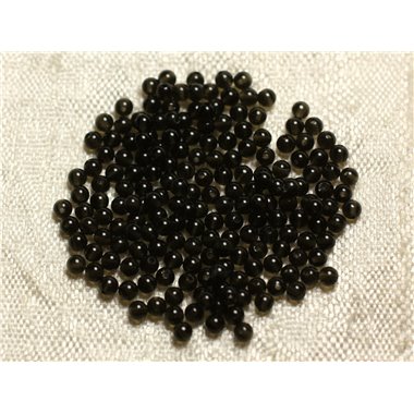Fil 39cm 180pc env - Perles de Pierre - Obsidienne noire fumée Boules 2mm