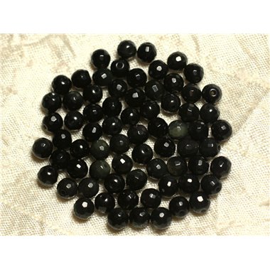 Fil 39cm 61pc env - Perles de Pierre - Obsidienne noire arc en ciel Boules facettées 6mm 