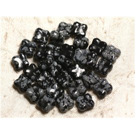 Rijg ongeveer 39 cm 34st - Stenen kralen - Obsidian Flake Speckled Flower Clover 4 bladeren 9-10 mm 