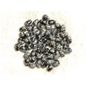 Fil 39cm 51pc env - Perles de Pierre - Obsidienne Flocon Mouchetée Gouttes 7x5mm 