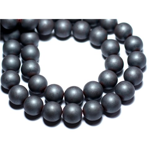 Fil 39cm 46pc env - Perles de Pierre - Hématite Mat givré Boules 8mm 