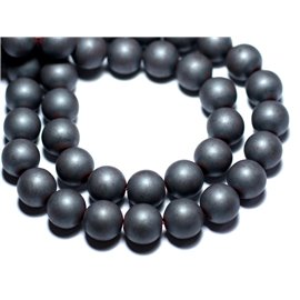 Filo 39 cm circa 46 pezzi - Perline di pietra - Sfere 8 mm smerigliate opache in ematite 