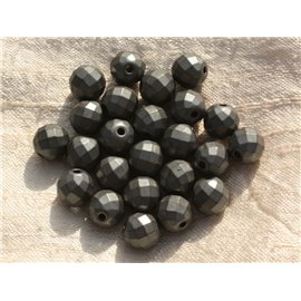 Filo 39 cm circa 46 pz - Perline di pietra - Sfere sfaccettate in ematite opaca 8 mm 