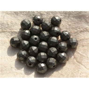 Fil 39cm 37pc env - Perles de Pierre - Hématite Mat Boules facettées 10mm 