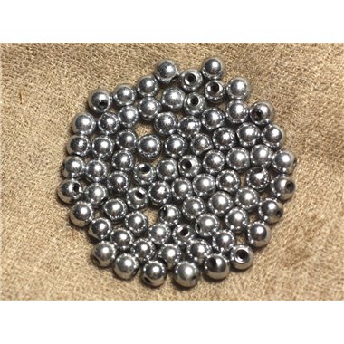 Fil 39cm 63pc env - Perles de Pierre - Hématite argentée rhodium Boules 6mm 