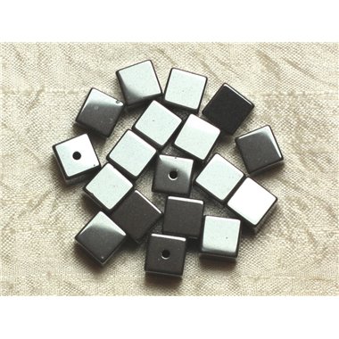 Fil 39cm 37pc env - Perles de Pierre - Hématite Cubes 10mm 