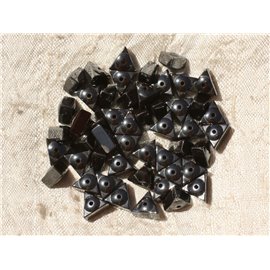 Fil 39cm 80pc environ - Perles Pierre - Hématite Rondelles Triangles 8mm Métal gris noir