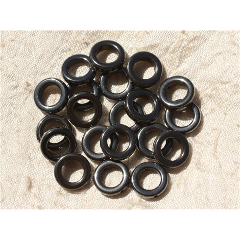 Fil 39cm 31pc env - Perles de Pierre - Hématite Cercles Donuts Cadres 12mm 