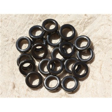 Fil 39cm 23pc env - Perles Pierre - Hematite Cercles Donuts Ronds 16mm Gris Noir Metal