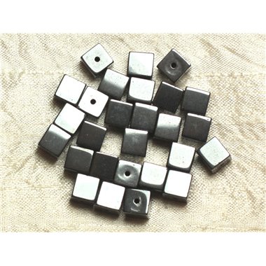 Fil 39cm 46pc env - Perles de Pierre - Hématite Cubes 8mm 