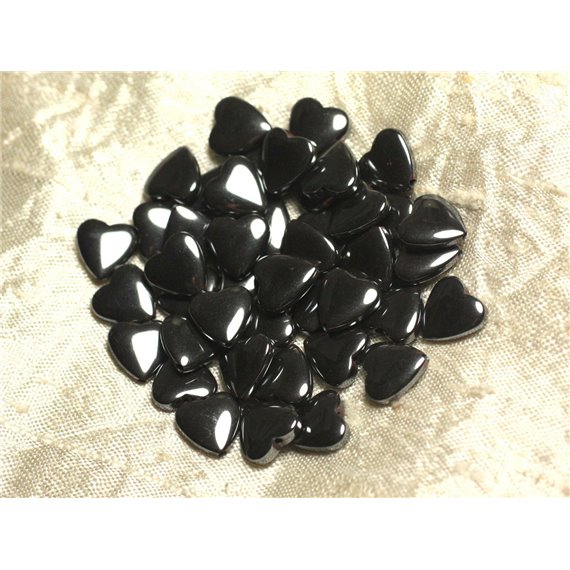 Fil 39cm 40pc env - Perles de Pierre - Hématite Coeurs 10mm 