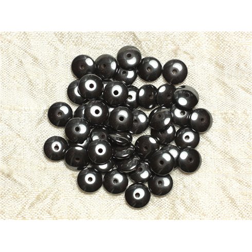 Fil 39cm 130pc environ - Perles Pierre - Hematite Rondelles 6x3mm Métal gris noir