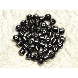 Wire approx 39cm 63pc - Stone Beads - Hematite Cylinders Barrels 6mm 