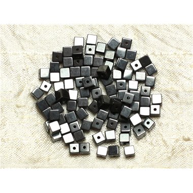 Fil 39cm 95pc environ - Perles Pierre - Hematite Cubes 4mm Metal gris noir argent