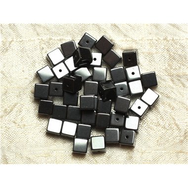 Fil 39cm 62pc env - Perles de Pierre - Hématite Cubes 6mm 