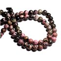 Fil 39cm 66pc env - Perles de Pierre - Rhodonite rose et noir Boules 6mm