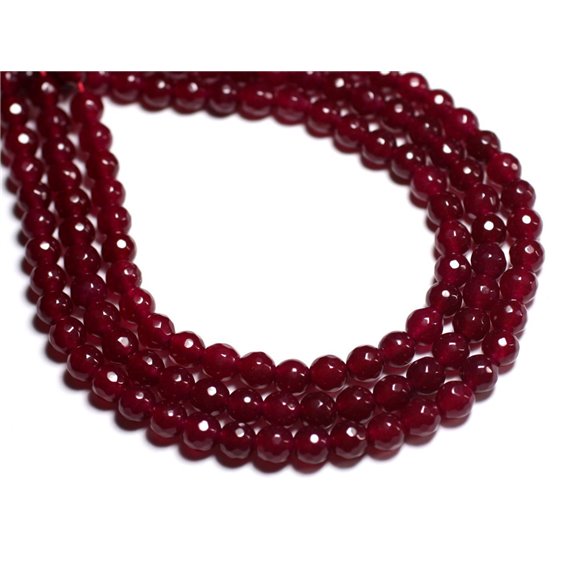 Fil 39cm 61pc env - Perles de Pierre - Jade Boules Facettées 6mm Rose Framboise 