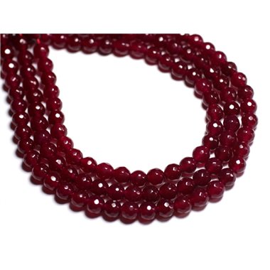 Fil 39cm 61pc env - Perles de Pierre - Jade Boules Facettées 6mm Rose Framboise 