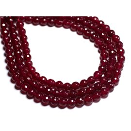 Fil 39cm 60pc environ - Perles Pierre - Jade Boules Facettées 6mm Rouge Rose Framboise