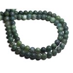 Fil 39cm 60pc env - Perles Pierre - Agate mousse Boules 6mm Vert Mat Sablé Givré