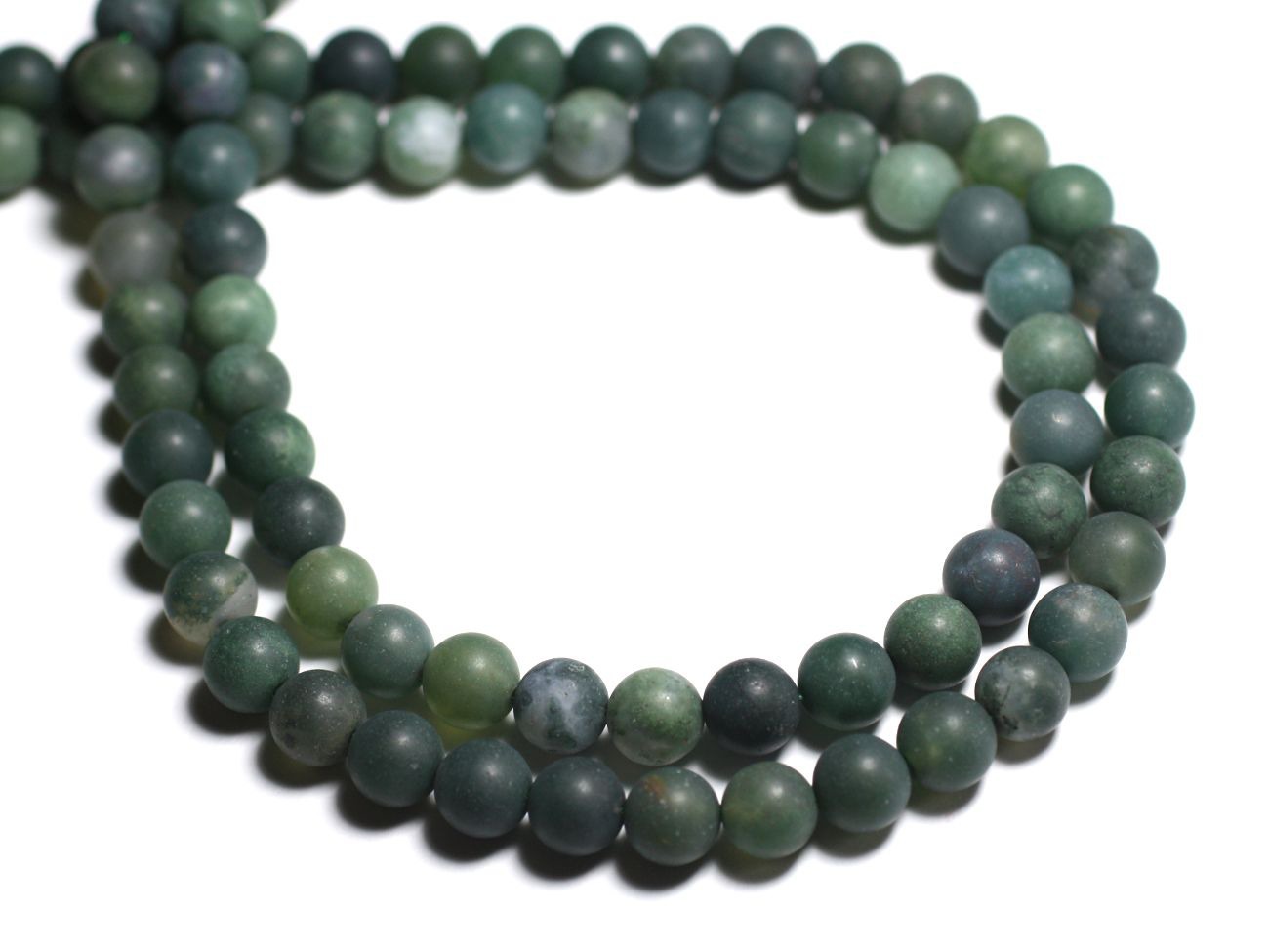 Fil 39cm 61pc env - Perles de Pierre - Agate mousse mat givré Boules 6mm 