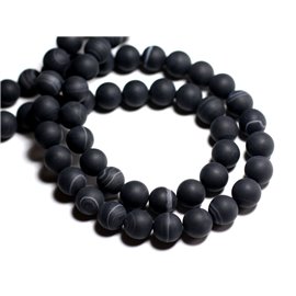 Thread 39cm 32pc approx - Stone Beads - Frosted mat black agate 12mm balls 